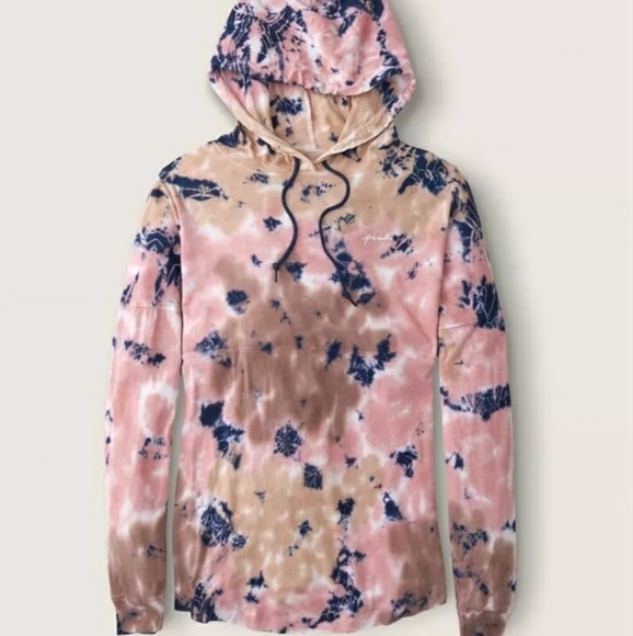 PINK VICTORIA SECRET "VARSITY" PULLOVER HOODIE LIGHTWEIGHT LONGSLEEVE TEE 2021 - Picture 4 of 13